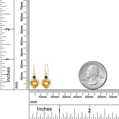 3.46カラット 天然 シトリン ピアス シンセティック サファイア 14金 イエローゴールド K14 11月 誕生石