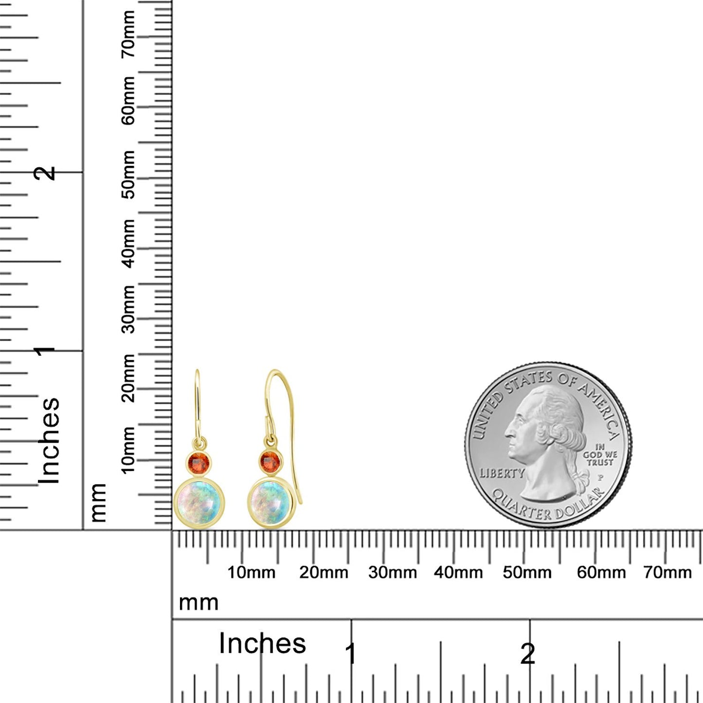 1.56カラット シミュレイテッド ホワイトオパール ピアス 天然 オレンジサファイア 14金 イエローゴールド K14 10月 誕生石