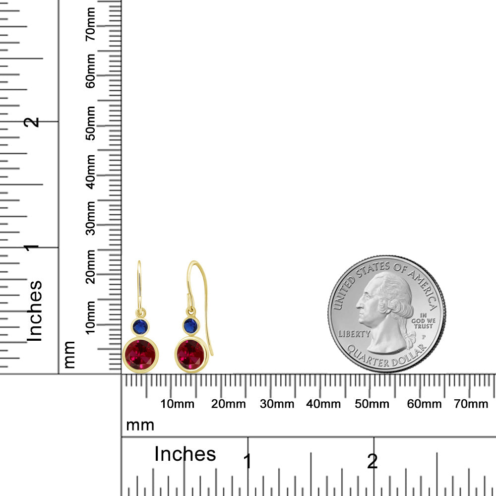 2.26カラット  シンセティック ルビー ピアス  シンセティック サファイア 14金 イエローゴールド K14  7月 誕生石