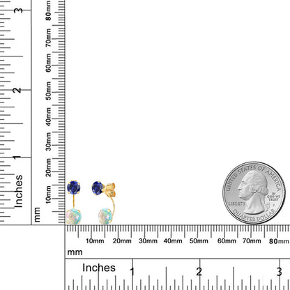 3.2カラット シミュレイテッド ホワイトオパール ピアス シンセティック サファイア 14金 イエローゴールド K14 10月 誕生石