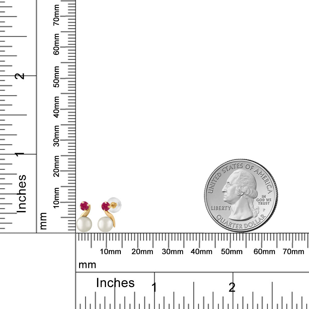 クリーム パール 0.28カラット 天然 ルビー ピアス 14金 イエローゴールド K14 6月 誕生石