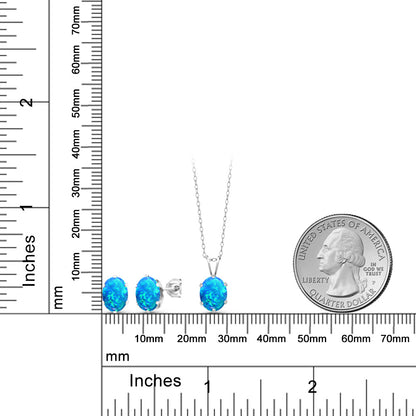 3.15カラット シミュレイテッド ブルーオパール ネックレス ピアス セット シルバー925 10月 誕生石