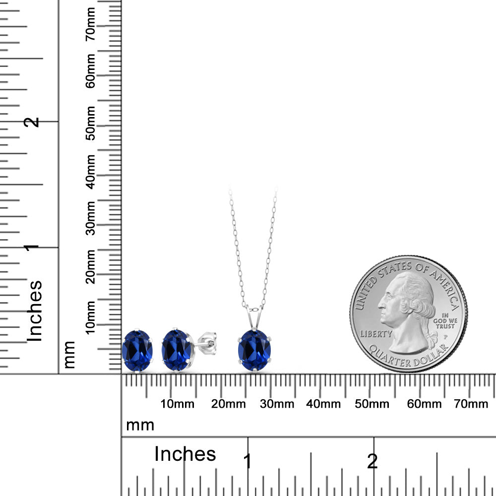 4.8カラット シンセティック サファイア ネックレス ピアス セット シルバー925 9月 誕生石
