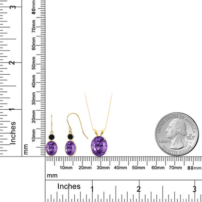 5.7カラット 天然 アメジスト ネックレス ピアス セット 14金 イエローゴールド K14 2月 誕生石