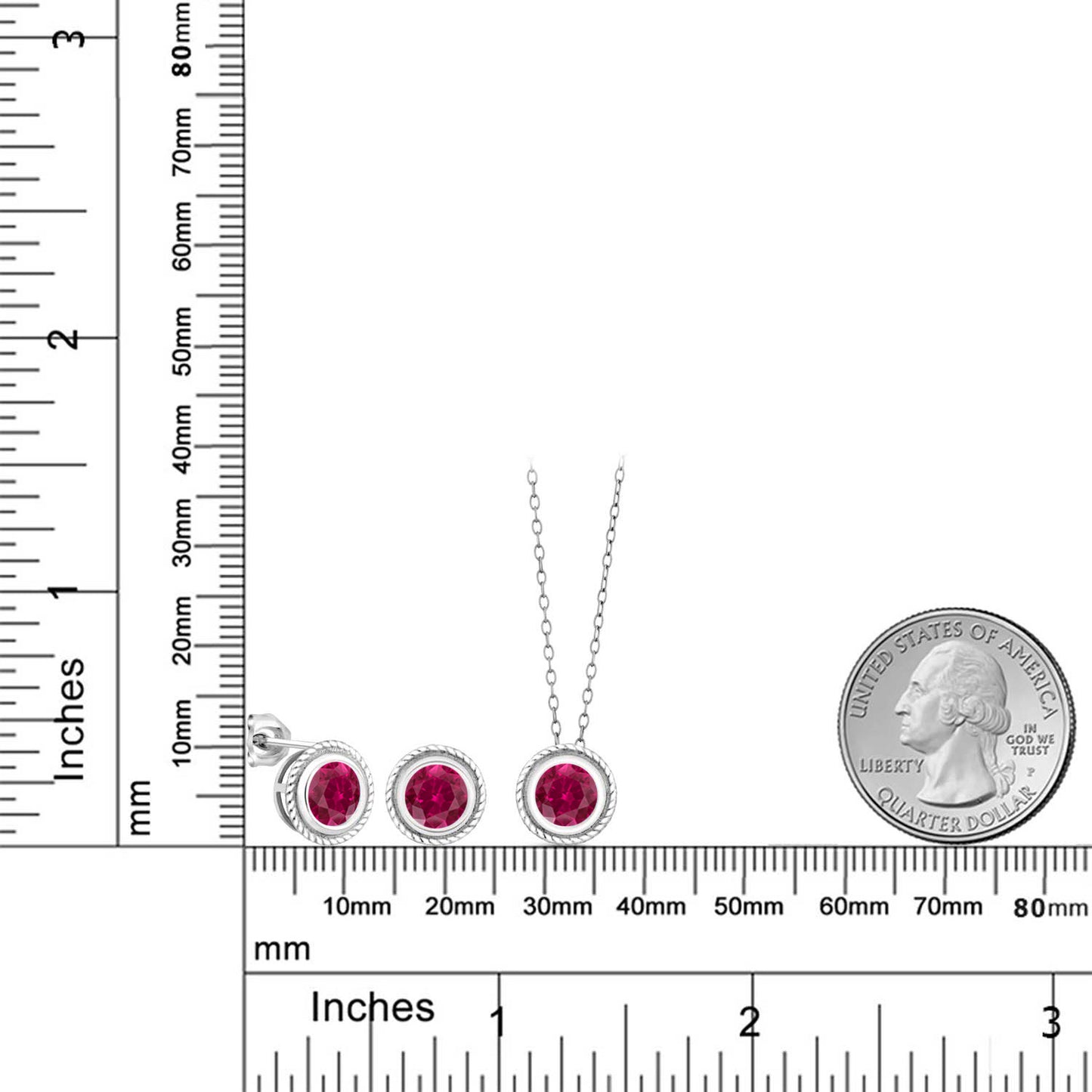 3カラット  シンセティック ルビー ネックレス ピアス セット   シルバー925  7月 誕生石