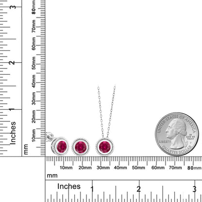 3カラット  シンセティック ルビー ネックレス ピアス セット   シルバー925  7月 誕生石