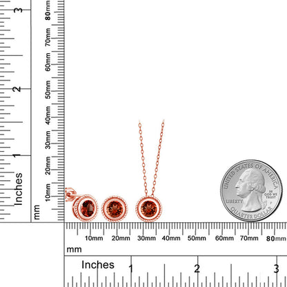 3カラット  天然 ガーネット ネックレス ピアス セット   シルバー925 18金 ピンクゴールド 加工  1月 誕生石