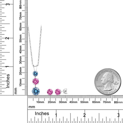 2.68カラット ブルー モアサナイト ネックレス ピアス セット シンセティック ピンクサファイア シルバー925