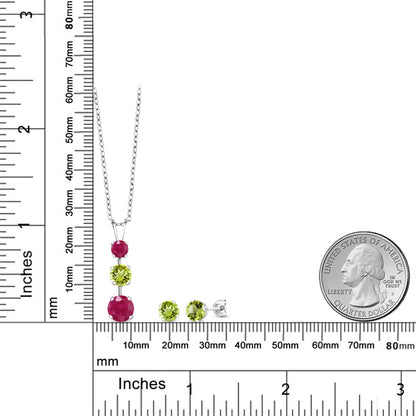 3カラット  天然 ルビー ネックレス ピアス セット  天然石 ペリドット シルバー925  7月 誕生石