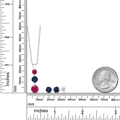 3.15カラット  天然 ルビー ネックレス ピアス セット  天然 サファイア シルバー925  7月 誕生石