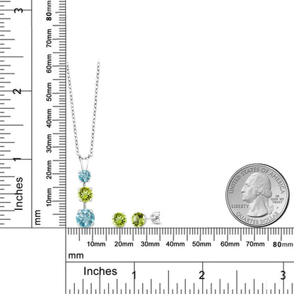 3.35カラット  天然石 ブルージルコン ネックレス ピアス セット  天然石 ペリドット シルバー925