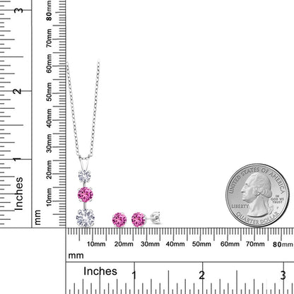 2.9カラット  シンセティック ホワイトサファイア ネックレス ピアス セット  シンセティック ピンクサファイア シルバー925  9月 誕生石