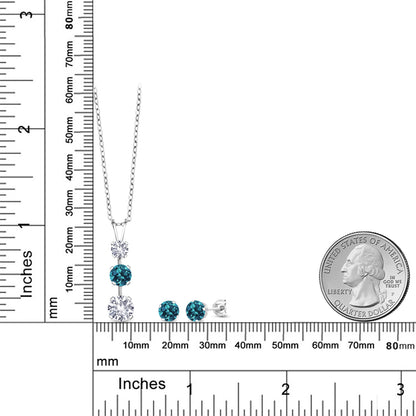 3.35カラット  シンセティック ホワイトサファイア ネックレス ピアス セット  天然 ロンドンブルートパーズ シルバー925  9月 誕生石