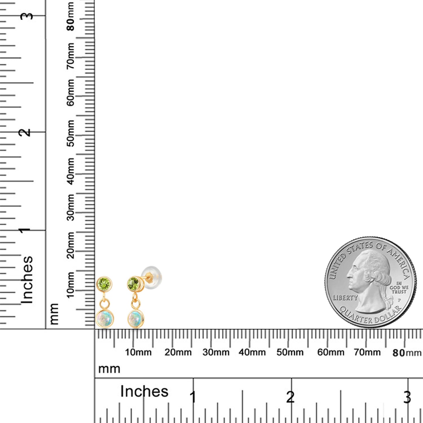 0.74カラット シミュレイテッド ホワイトオパール ピアス 天然石 ペリドット 14金 イエローゴールド K14 10月 誕生石