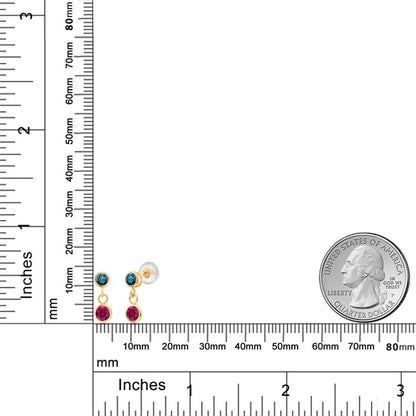 0.7カラット シンセティック ルビー ピアス 天然 ブルーダイヤモンド 14金 イエローゴールド K14 7月 誕生石