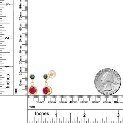 1.3カラット 天然 ルビー ピアス 天然 ブルーダイヤモンド 14金 イエローゴールド K14 7月 誕生石