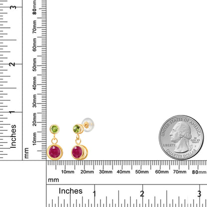 1.34カラット 天然 ルビー ピアス 天然石 ペリドット 14金 イエローゴールド K14 7月 誕生石