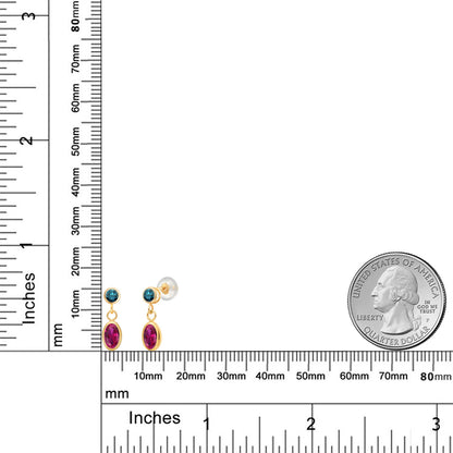 1.2カラット シンセティック ルビー ピアス 天然 ブルーダイヤモンド 14金 イエローゴールド K14 7月 誕生石