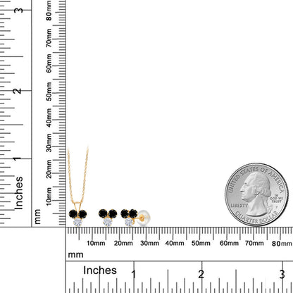 0.9カラット 天然 ブラックダイヤモンド ネックレス ピアス セット 14金 イエローゴールド K14