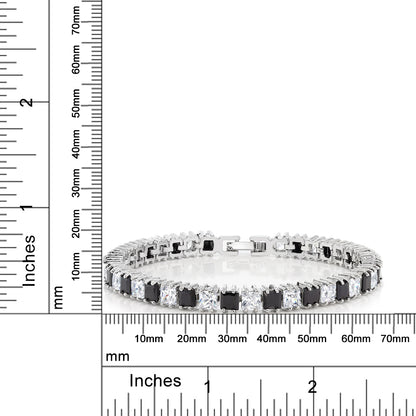 15カラット プリンセス ブラック＆ホワイト キュービックジルコニア テニスブレスレット