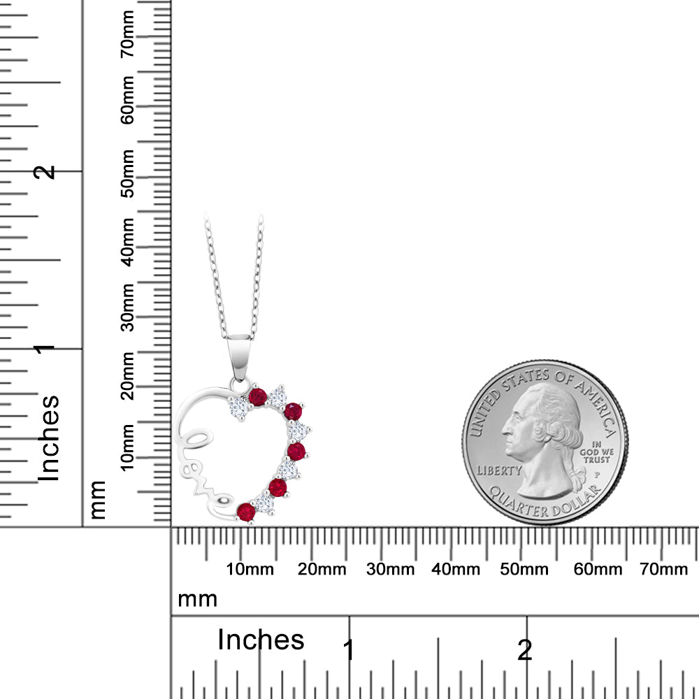 合成 ルビー シルバー925 ハートシェイプ ホワイト サファイア ネックレス ペンダント 45cm チェーン