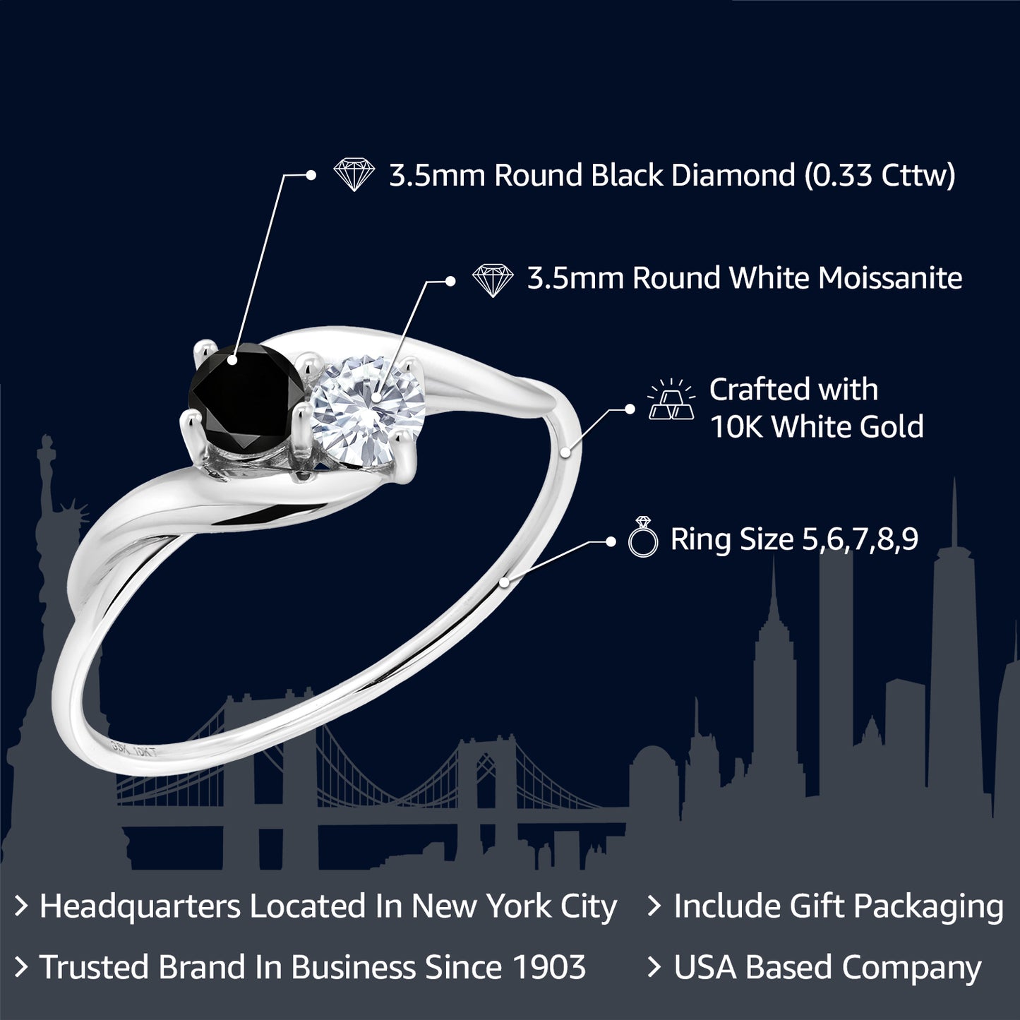 0.33カラット  天然 ブラックダイヤモンド リング 指輪  モアサナイト 10金 ホワイトゴールド K10