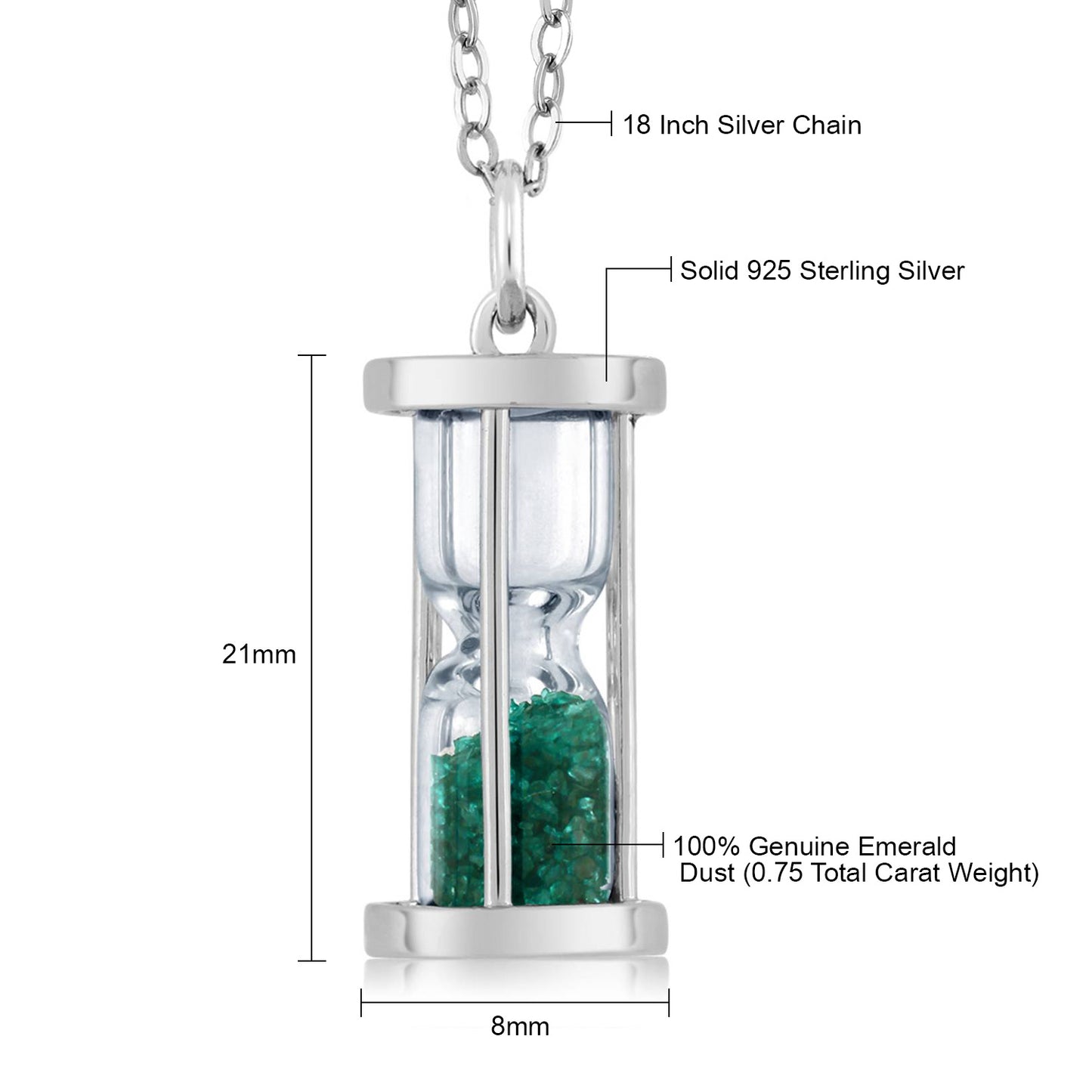 0.75カラット エメラルド シルバー925 砂時計 ネックレス ペンダント 45cm チェーン