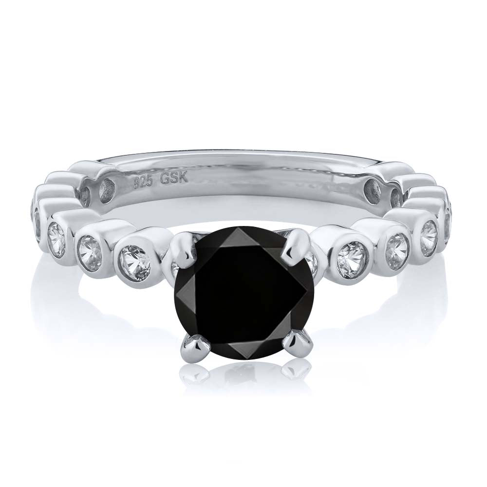1.99カラット  天然 ブラックダイヤモンド リング 指輪  シンセティック ホワイトサファイア シルバー925