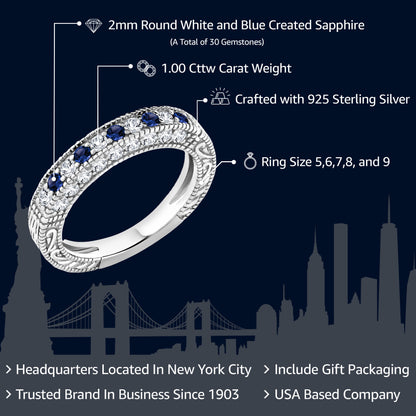 1カラット ブルー＆ホワイト 合成 サファイア シルバー925 結婚指輪 リング