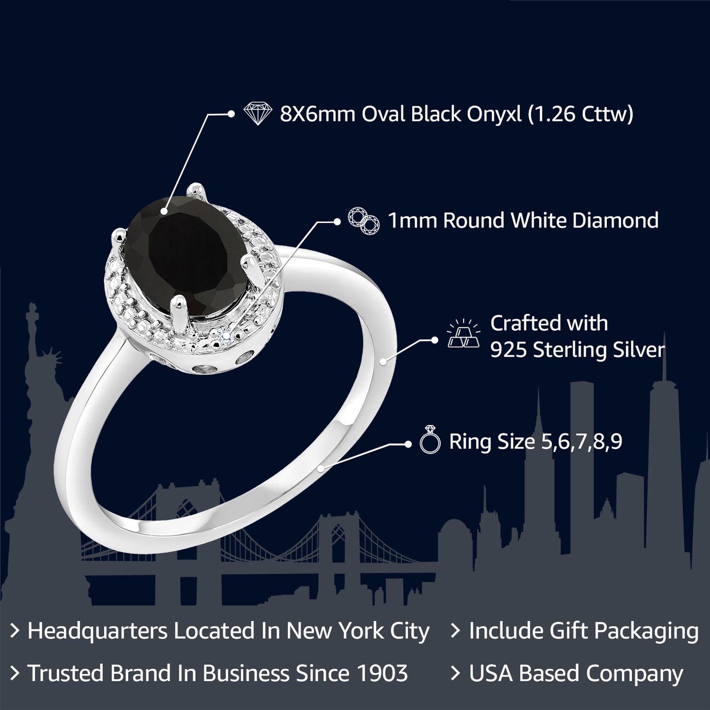 1.26カラット  天然 オニキス リング 指輪  天然 ダイヤモンド シルバー925  8月 誕生石