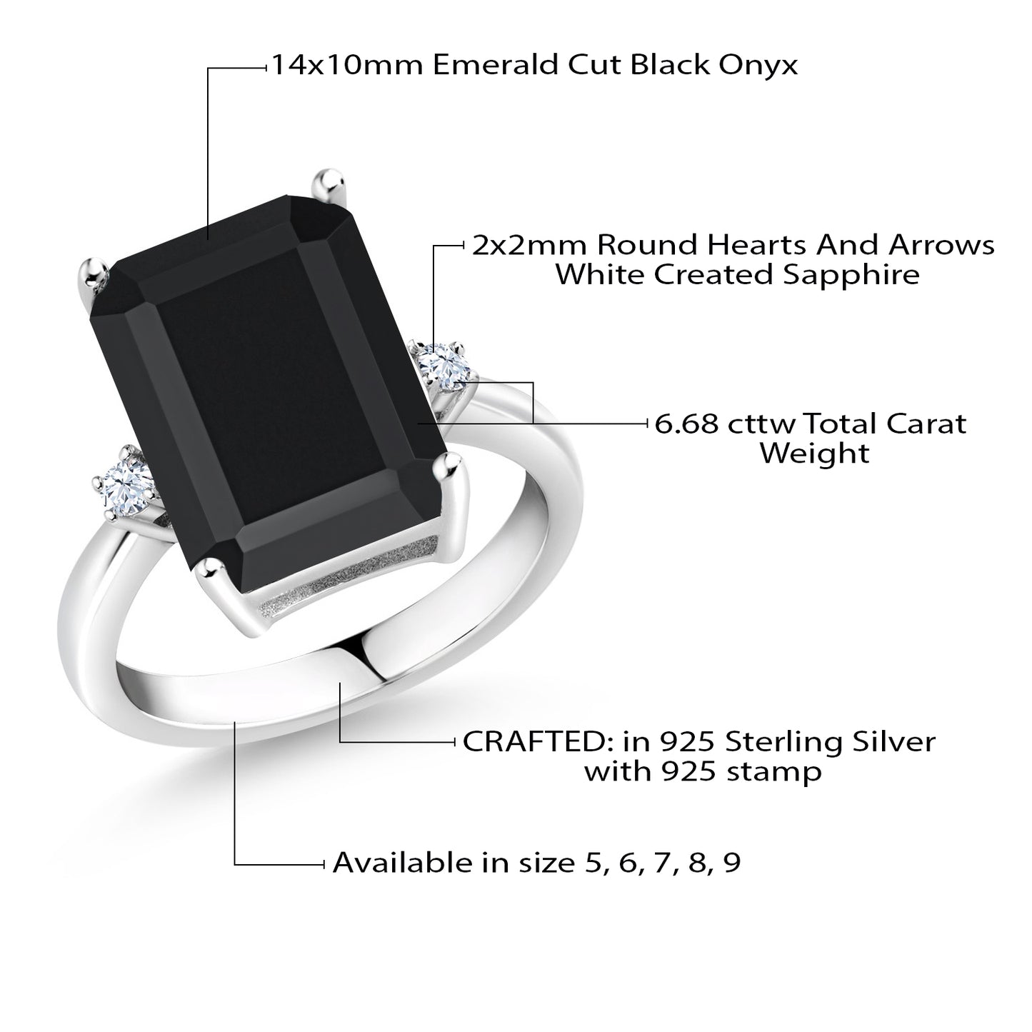 6.68カラット 天然 オニキス リング 指輪 シンセティック ホワイトサファイア シルバー925 8月 誕生石