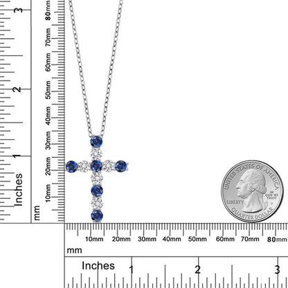 1.64カラット  モアサナイト クロス ネックレス  シンセティック サファイア シルバー925