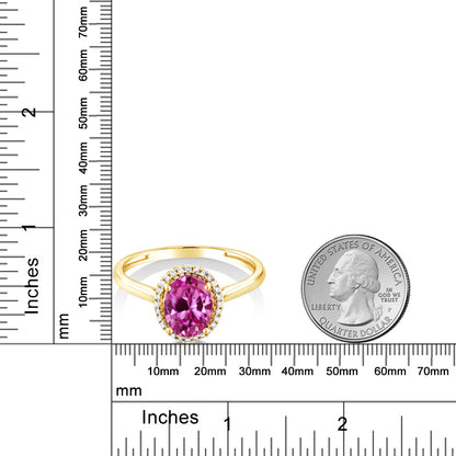 1.65カラット  シンセティック ピンクサファイア 指輪 リング  天然 ダイヤモンド 10金 イエローゴールド K10 9月 誕生石