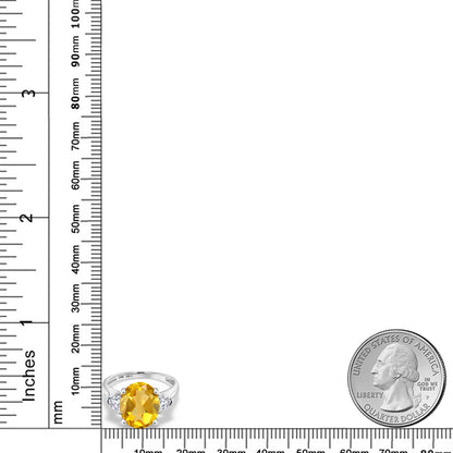 3.84カラット  天然 シトリン 指輪 リング  合成ホワイトサファイア 10金 ホワイトゴールド