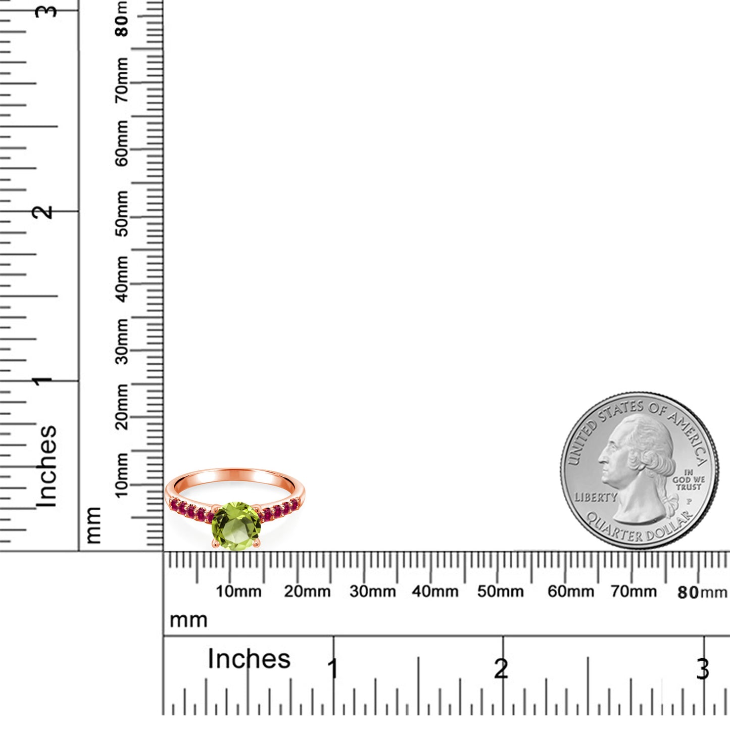 1.95カラット  天然石 ペリドット 指輪 リング  シンセティック ルビー 10金 ピンクゴールド K10 8月 誕生石