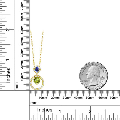 1.85カラット  天然石 ペリドット ネックレス 合成サファイア シルバー925 イエローゴールドコーティング
