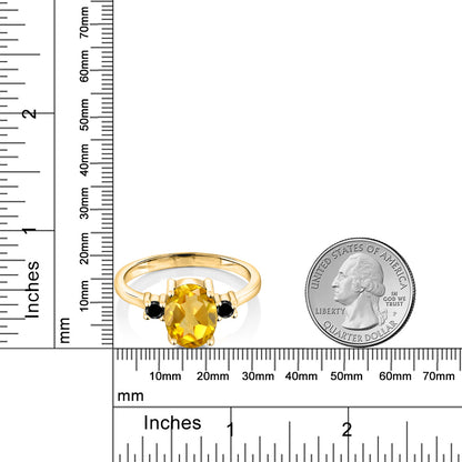 1.63カラット  天然 シトリン 指輪 リング  天然 ブラックダイヤモンド シルバー925 イエローゴールド 加工 11月 誕生石