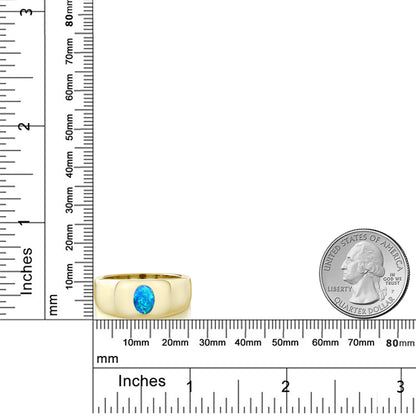 1.06カラット  シミュレイテッド ブルーオパール 指輪 リング   シルバー925 イエローゴールド 加工 10月 誕生石