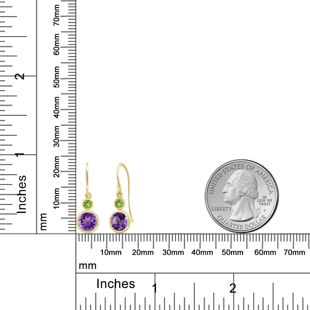 1.64カラット  天然 アメジスト ピアス  天然石 ペリドット 14金 イエローゴールド